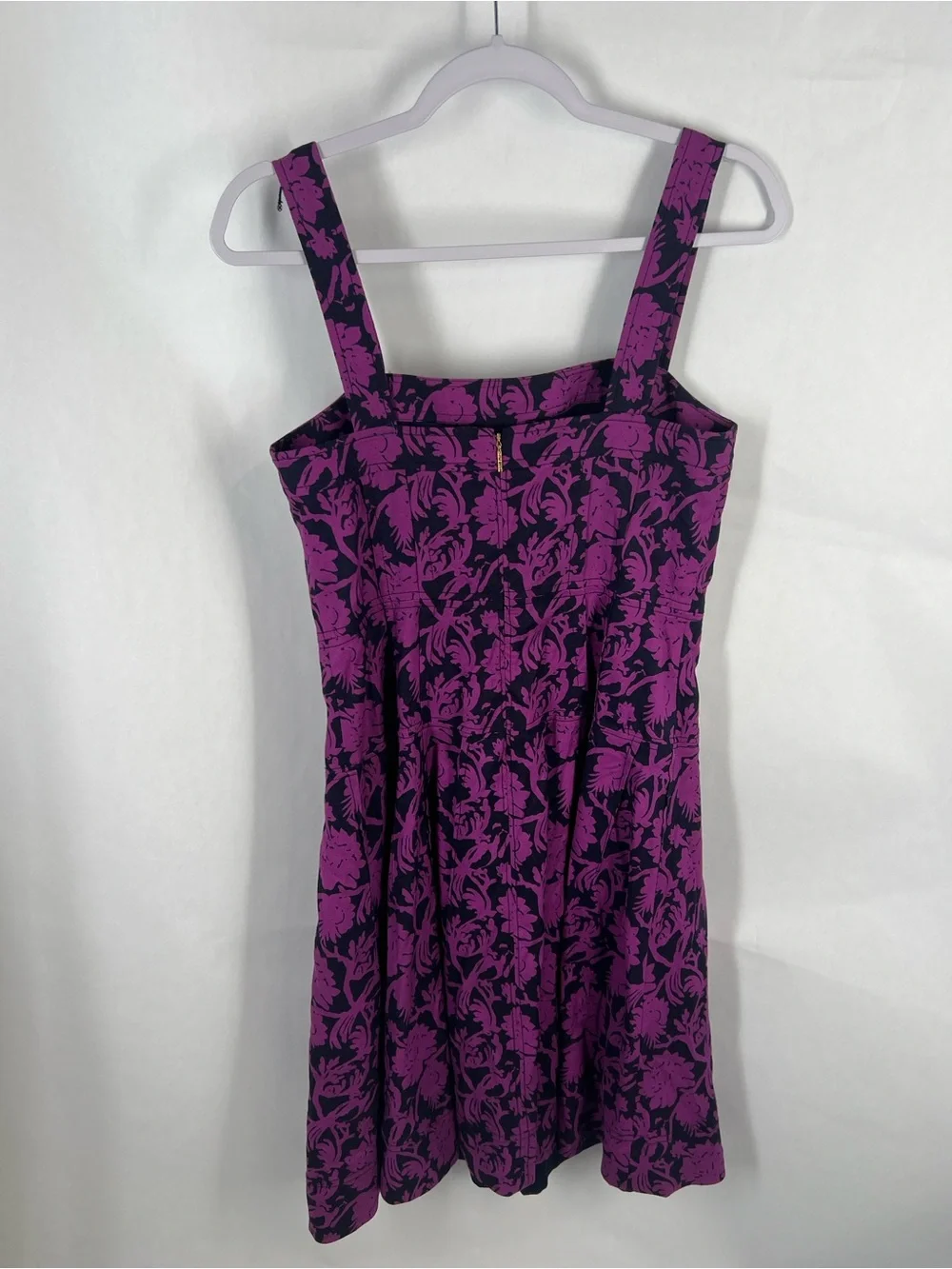 Tory Burch Jodie Floral Linen Cotton Fit & Flare Dress Purple Navy Size 6